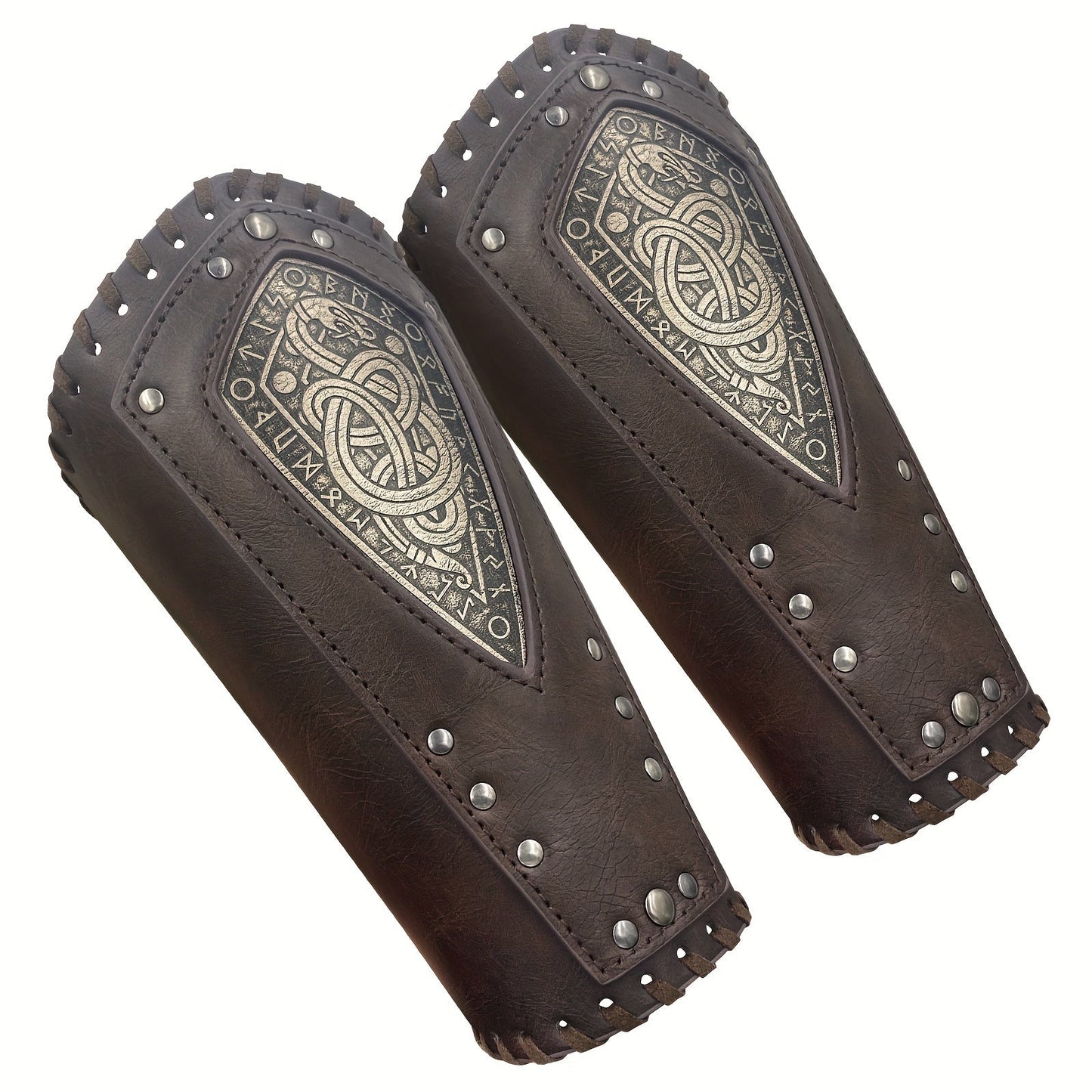 Two-Piece Faux Leather Norse Snake Wrist Guard Set, 23 x 12 cm Costume Bracers in Black or Coffee