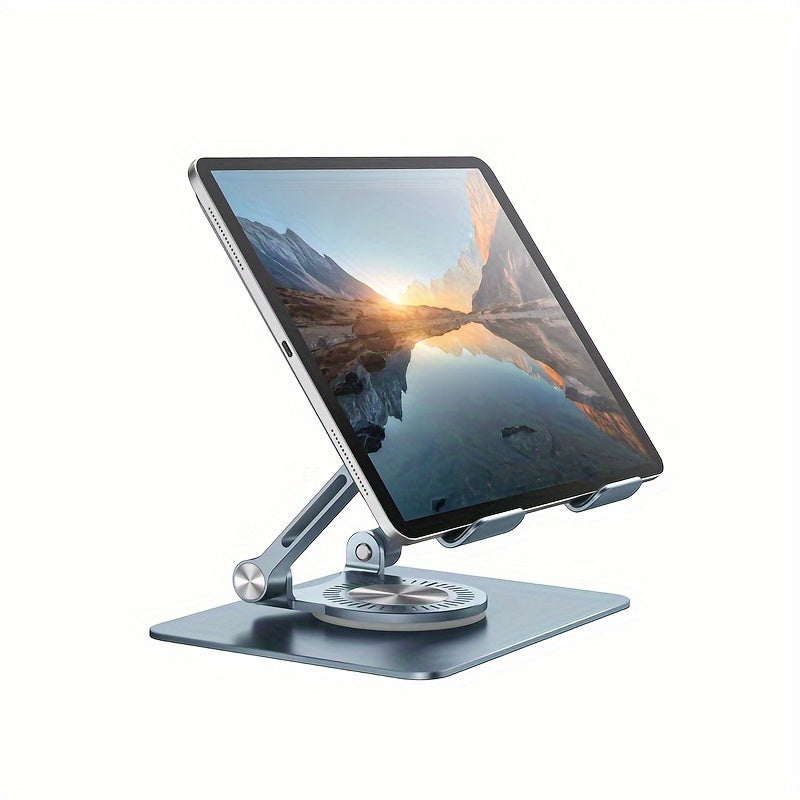 ST02 Rotating Tablet Stand in Silver, Black or Blue with Folding Aluminum Desktop Base and Adjustable Viewing Angle