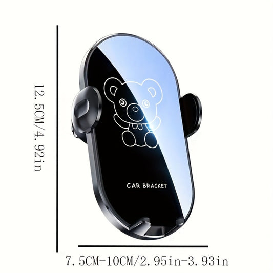 Car Air Vent Phone Holder Mount – Cute Bear Cartoon Design, Universal Cell Phone Bracket for Car Navigation, Fits iPhone Samsung Android, Adjustable Clip, Black & Yellow