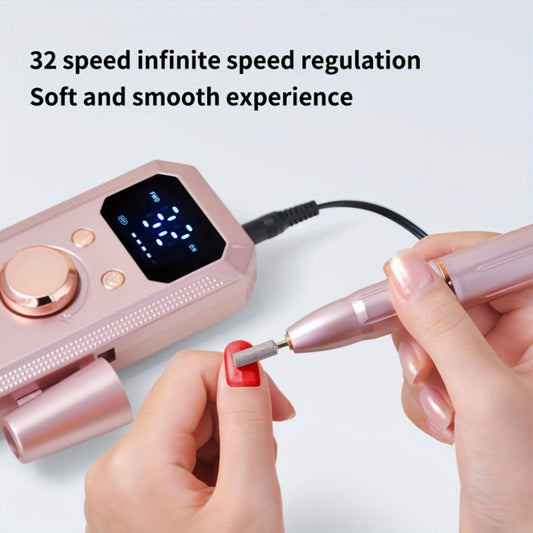Electric Nail Drill Rechargeable Kit with Display, 11 Grinding Heads, 20 Sanding Rings and Three Colors