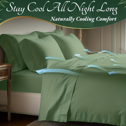 Bed Sheet Set Bamboo-Derived Fabric with Four Bed Sizes, Documented Sheet Dimensions and Thirteen Colors