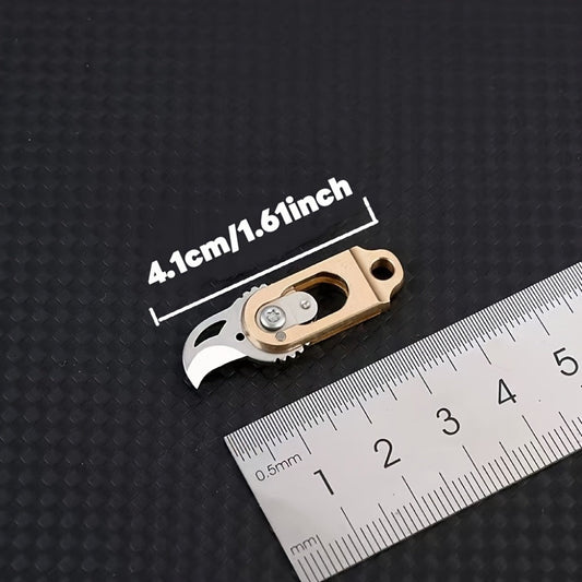 EDC Pocket Knives & Tools - Knife Keychain Mini Folding Brass with Thumb Stud Drop Point Blade & - product detail view 2