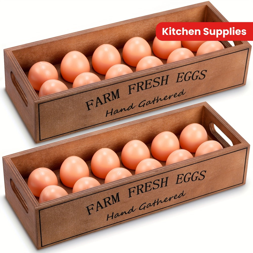 Two-Piece Farmhouse Wooden Egg Holder Rack Set with Handles and Space for Twenty-Four Eggs Each