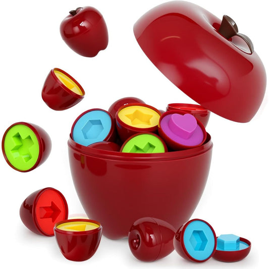 Apple Shape Sorter Toy for Toddlers Ages 10M-3 Years, Geometric Color Sorting Matching Game