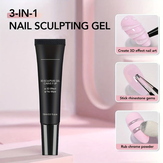 No Wipe Clear 3D Nail Sculpting Gel 2pcs 0.51oz DIY Carving Gel for Raised 3D Designs Flowers Swirls Painting Decoration UV LED Builder Gel Salon Home Nail Extension