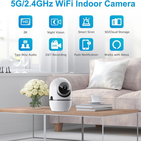 4MP Indoor Security Camera 360° Rotatable with Human Tracking, Motion Detection, Dual-Channel WiFi 2.4G & 5G, Color Night Vision, Two-Way Audio & App Control – Home Surveillance Camera