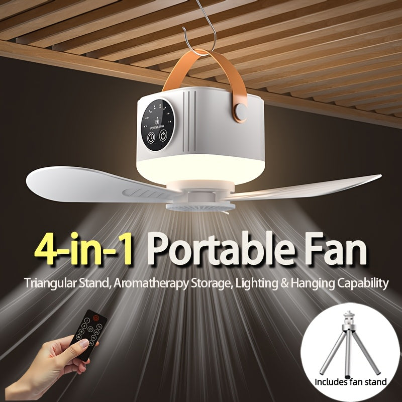 Portable Fan, USB-Powered Hanging Tent Model with Remote Control, LED Light and Optional Triangular Stand