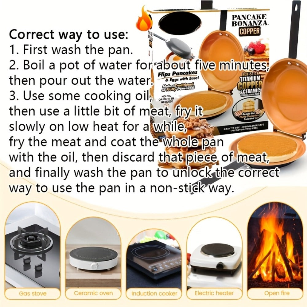 Double-Sided Omelette Pan Cookware with 7.09in Round Wells, Reversible Hinge and Golden Finish