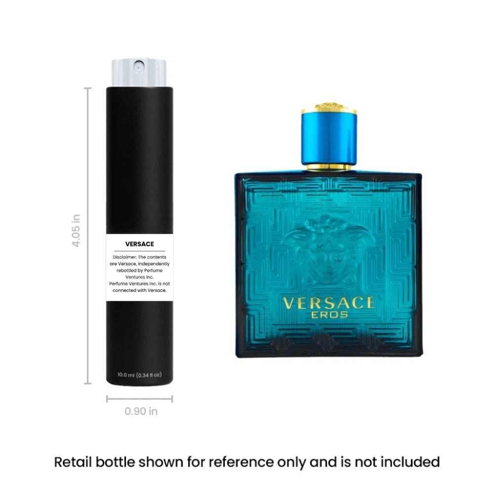 Travel Size Cologne for Men 10ml Spray Atomizer – Versace Eros EDT | Mint Green Apple Tonka Bean Vanilla Cedarwood | Aromatic Fougere Long Lasting | TSA Friendly Portable | Birthday Gift for Him