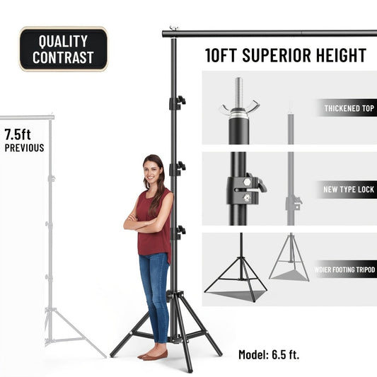 10x10FT Backdrop Stand Kit, 2 Adjustable Background Supports with 4 Crossbars, 4 Clamps and Carrying Bag, Iron Photo Video Studio Stand for Photography, Parties, Decoration