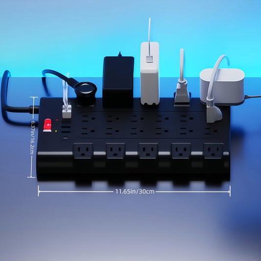 Heavy Duty Surge Protector Power Strip 28-in-1 with 22 Spacious AC Outlets USB-C PD 45W 2100 Joules Flat Plug Wall Mount 5-13Ft Extension Cord Multi-Outlet Power Bar with Control Switch for Home Office – Black