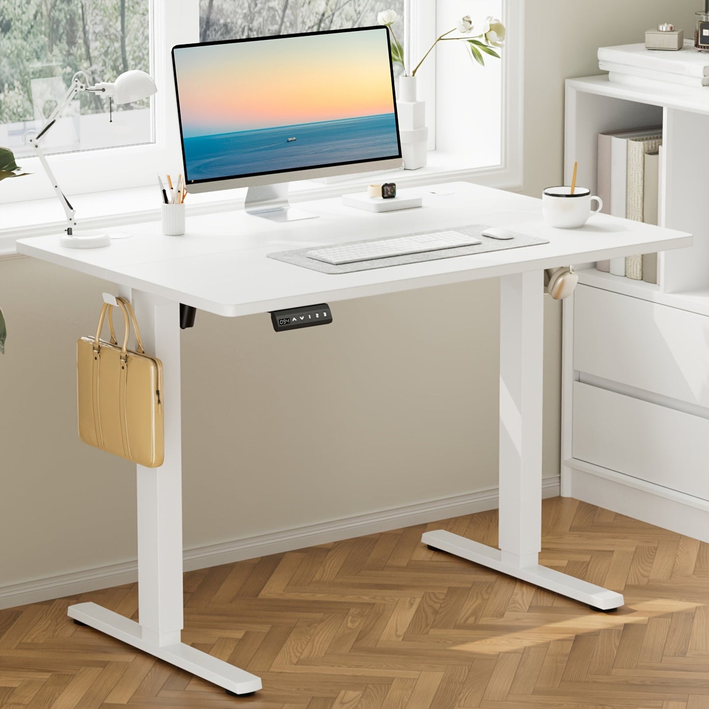 Standing Desk shown in the White, 40 x 24 option
