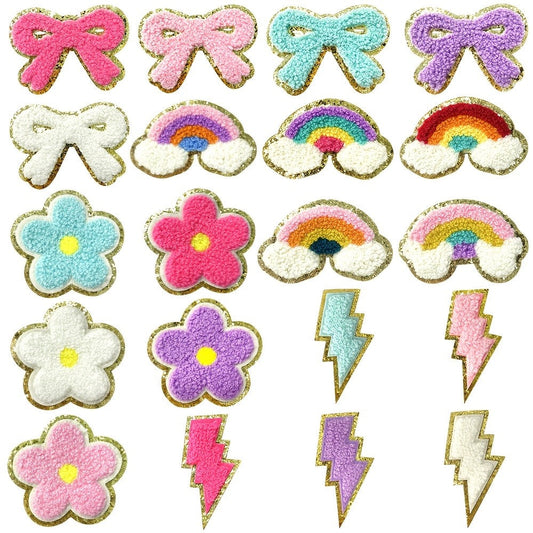 Embroidered Patch - Patches Set of 20 - Glitter Rainbow Flower Plush Self-Adhesive Appliques - product detail view 2