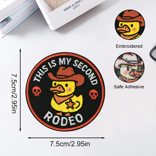 Embroidered Patch - Patches Set of 5 - Funny Cowboy Duck "This Is My Second Rodeo" Iron-On - product detail view 2