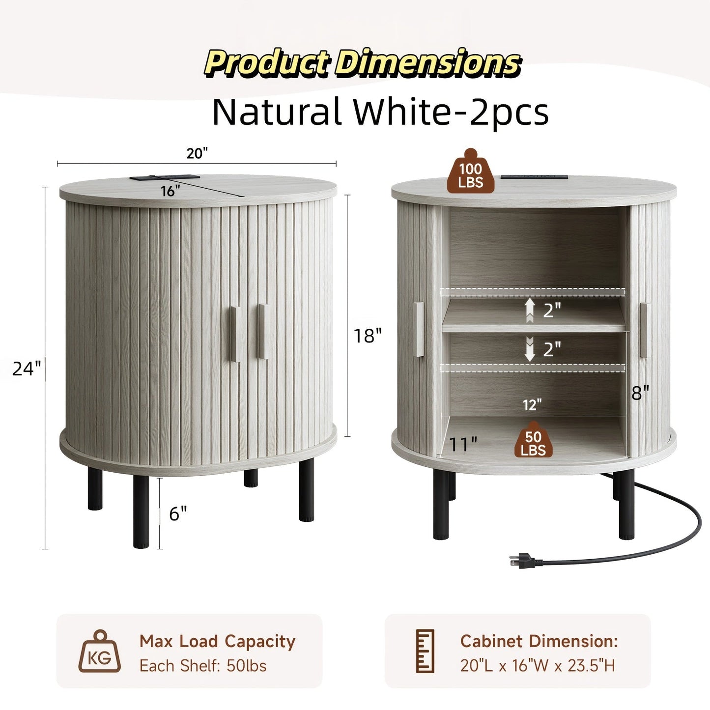 End Table shown in the Natural White-2pcs option