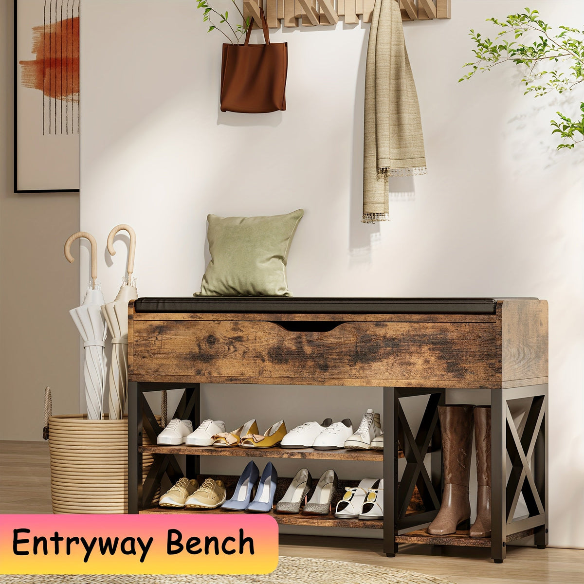 Entryway Bench shown in the Brown, 39.4" Length1 option
