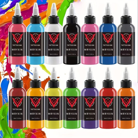Tattoo Ink 14-Color Set with 1oz 30ml Bottles and One Source-Listed Full Palette Configuration