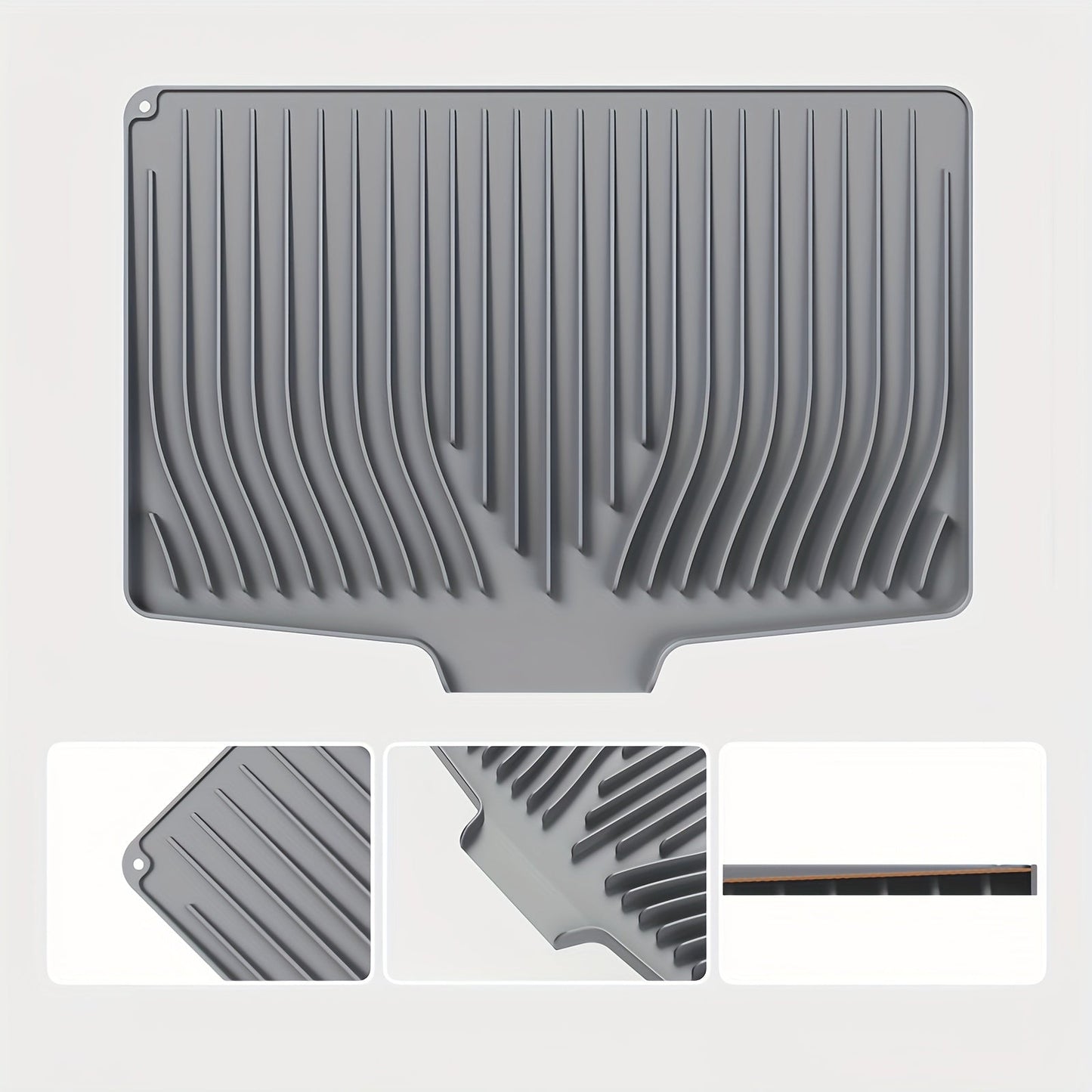 Kitchen Mat Set, 34.5x19-Inch Silicone Slope-Drain Drying Pads in Black or Gray, Single or 2-Piece Options