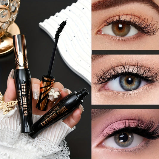 Waterproof Mascara Set 2Pcs Lengthening Volumizing Thick Curly Lashes Natural Extension Long-Lasting Smudge-Proof Crown Mascara for Women All-Day Wear