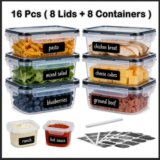 Airtight Food Storage Container Set 16/28/48 Pcs with Secure Lids, Sealed Plastic Containers for Pantry Organization, Kitchen, Travel & Outdoor Picnics – Includes Labels & Markers