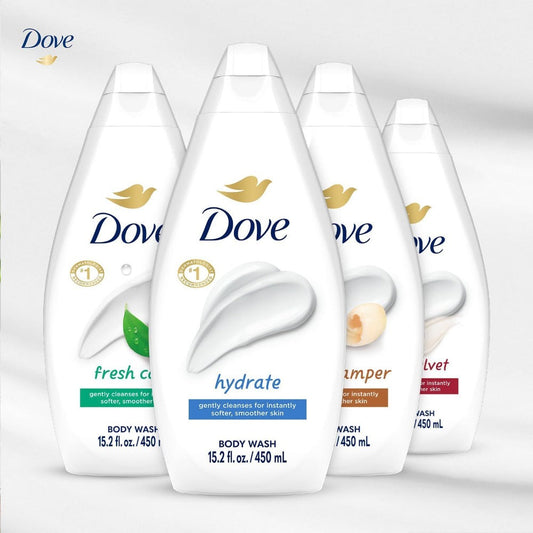 Body Wash Variety Pack 3 Count Dove Hydrate Fresh Care Gentle Pamper Moisturizing Shower Gel Set 15.22 oz Each Nourishing Daily Body Cleanser for All Skin Types