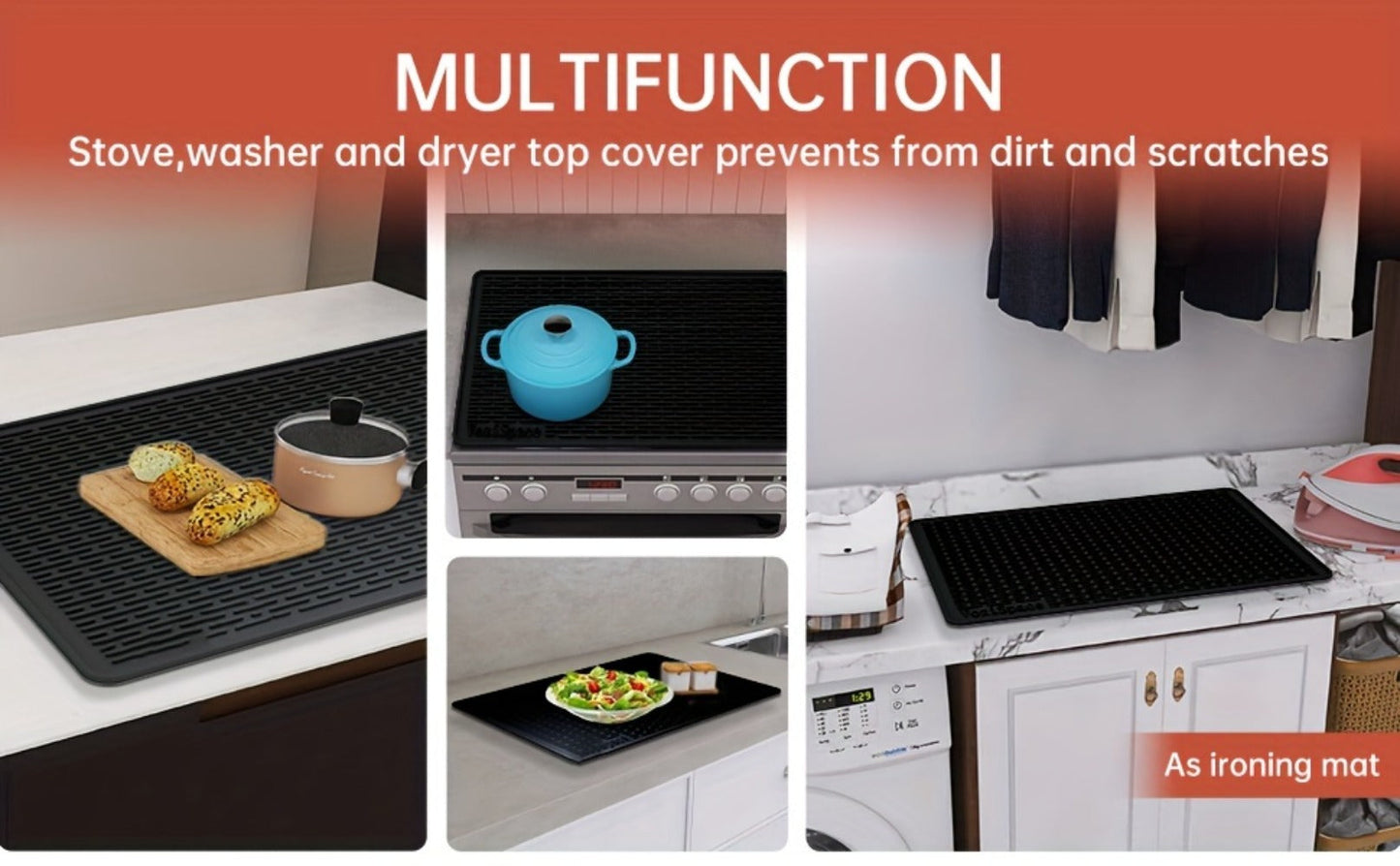 Black Silicone Electric Stove Top Cover Mat, 28 x 20 Inch Raised-Ridge Countertop Protector