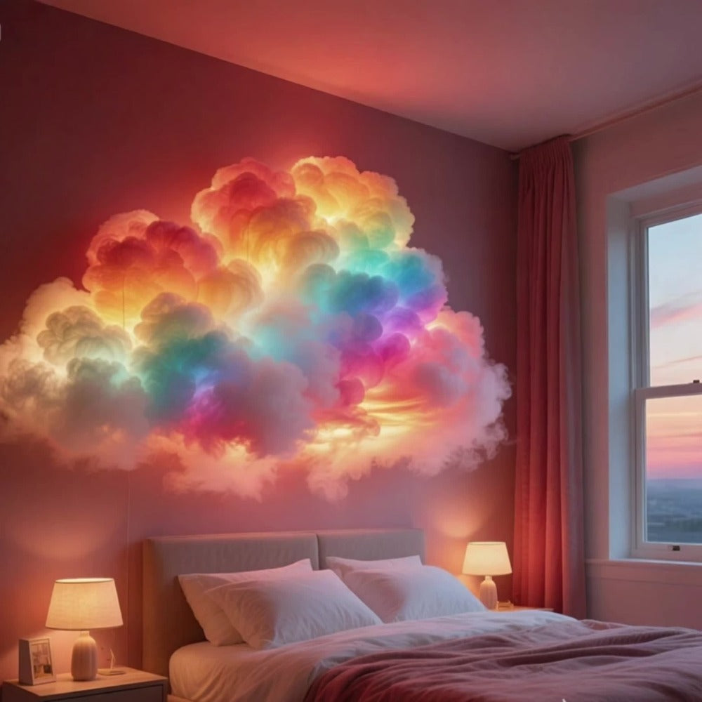 Cloud-Shaped Wall Light Kit with 140cm Color Light String, Cloud Material and Adhesive Pieces
