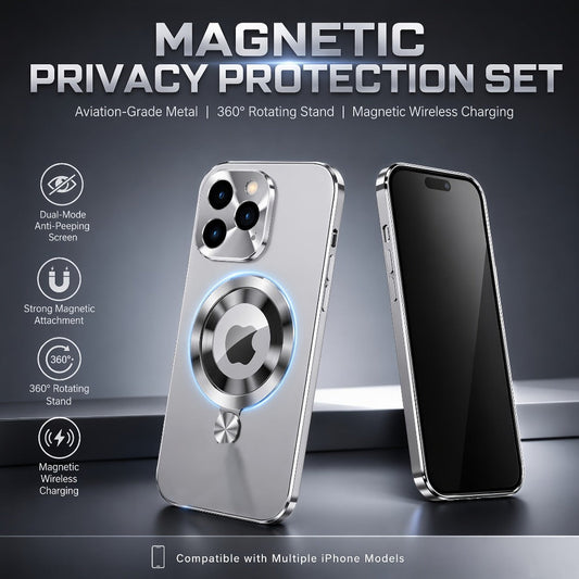 Phone Case Privacy Screen with Aluminum Alloy Frame, Rear Stand and MagSafe Support for iPhone 15 Pro