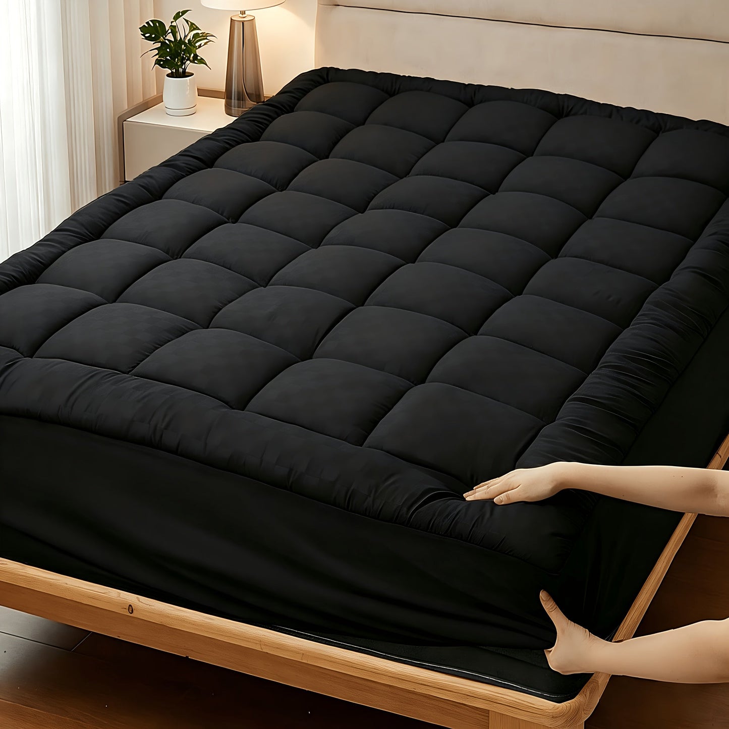 Mattress Topper Baffle-Box Down-Alternative Fill with Deep-Pocket Skirt in Twin to King Sizes