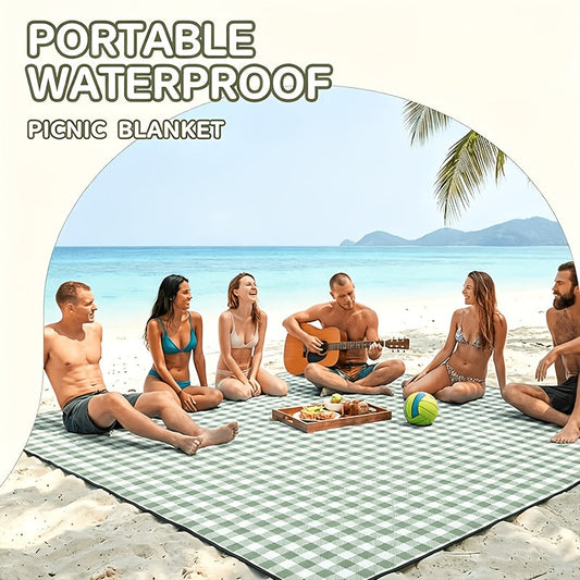 Beach Blanket Oversized Sandproof Plaid Mat – Tear-Resistant Quick-Dry Foldable with Straps for Picnic Camping Yoga Outdoor Travel Family