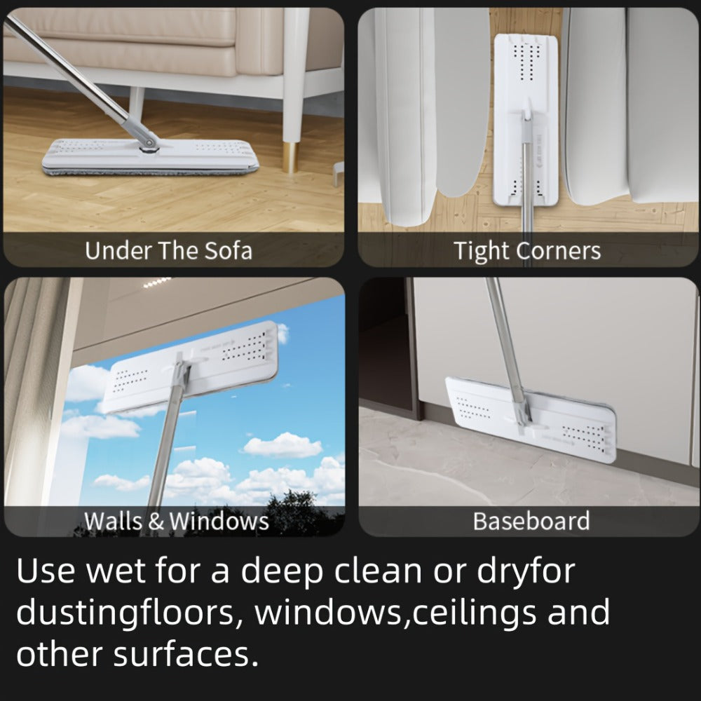 Eight-Piece Flat Mop and Bucket Set with Six Microfiber Pads, Cleaning Gloves and Hands-Free Wringer