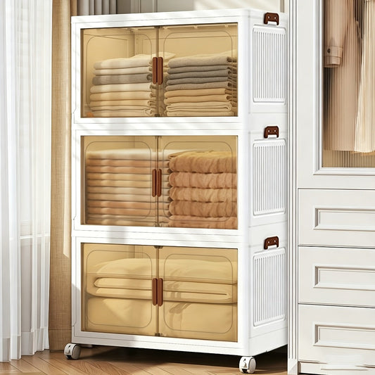 Foldable Storage Cabinet with Door – Multi-Layer Stackable Storage Box for Shoes, Clothes & Books | Large Closet Organizer for Bedroom, Bathroom, Kitchen, Office & Wardrobe