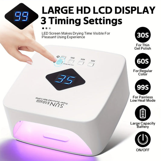 Cordless LED Nail Lamp SUN S10 MAX Rechargeable — 30 LED Lights Auto Sensor 3-Timer LCD Display Professional Gel Nail Dryer for UV Gel Acrylic Base Top Coat, Wireless Nail Light for Salon & Home Manicure