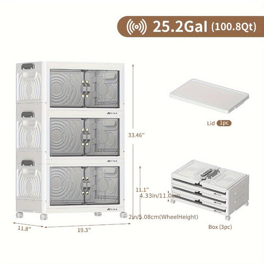 Collapsible Storage Bin with Lid – Foldable Storage Cabinet 2/3/4/5 Layer 48QT Plastic Organizer | Freestanding Storage Rack for Home, Living Room, Kitchen & Bathroom | Snack & Box Storage Container