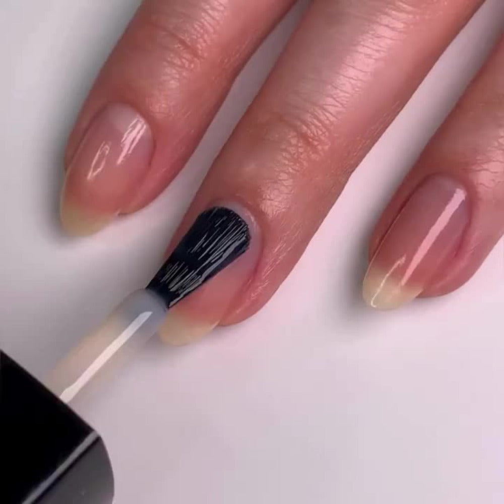 Clear Nail Care Coating Two-Bottle Set in 15 ml Square Bottles with Gold Caps and Beige Labels