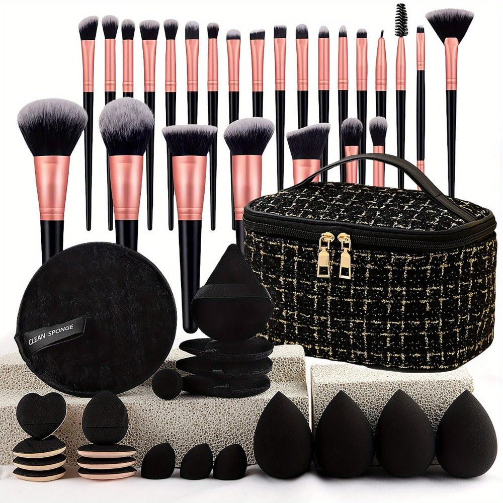 Makeup Brush Set, 47-Piece Cosmetic Kit with Wash Bag, Brush Sleeve, Butterfly Hair Band and Wrist Strap