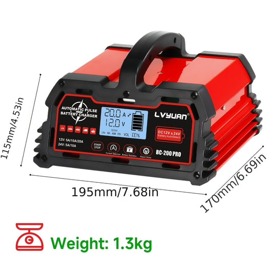Smart Battery Charger Maintainer 12V 20A 24V 10A 8-Stage with Temperature Compensation for LiFePO4 Lead Acid Car Truck Motorcycle Boat - Trickle Charger