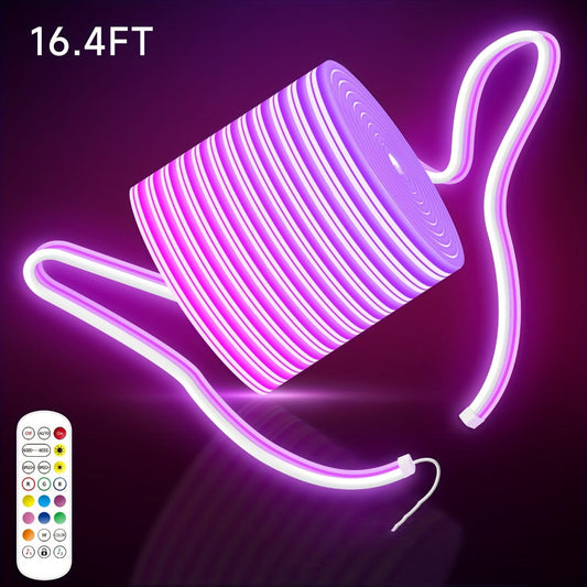 RGB LED Neon Light Strip Waterproof Flexible Rope Light – App & Remote Control Color Changing for Bedroom Gaming Room Party Outdoor Indoor Decor – 5M/10M (196.85"/393.7")