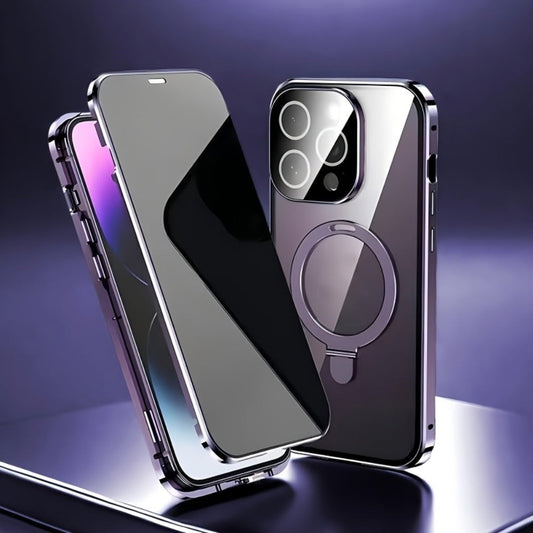 Phone Case Anti-Spy Double-Sided Tempered Glass Cover with Security Lock and Kickstand for iPhone 15 Series