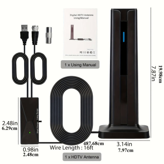 TV Antenna with Magnetic Vertical Base, 16-Foot Coaxial Cable, USB Amplifier and One or Two-Pack Options