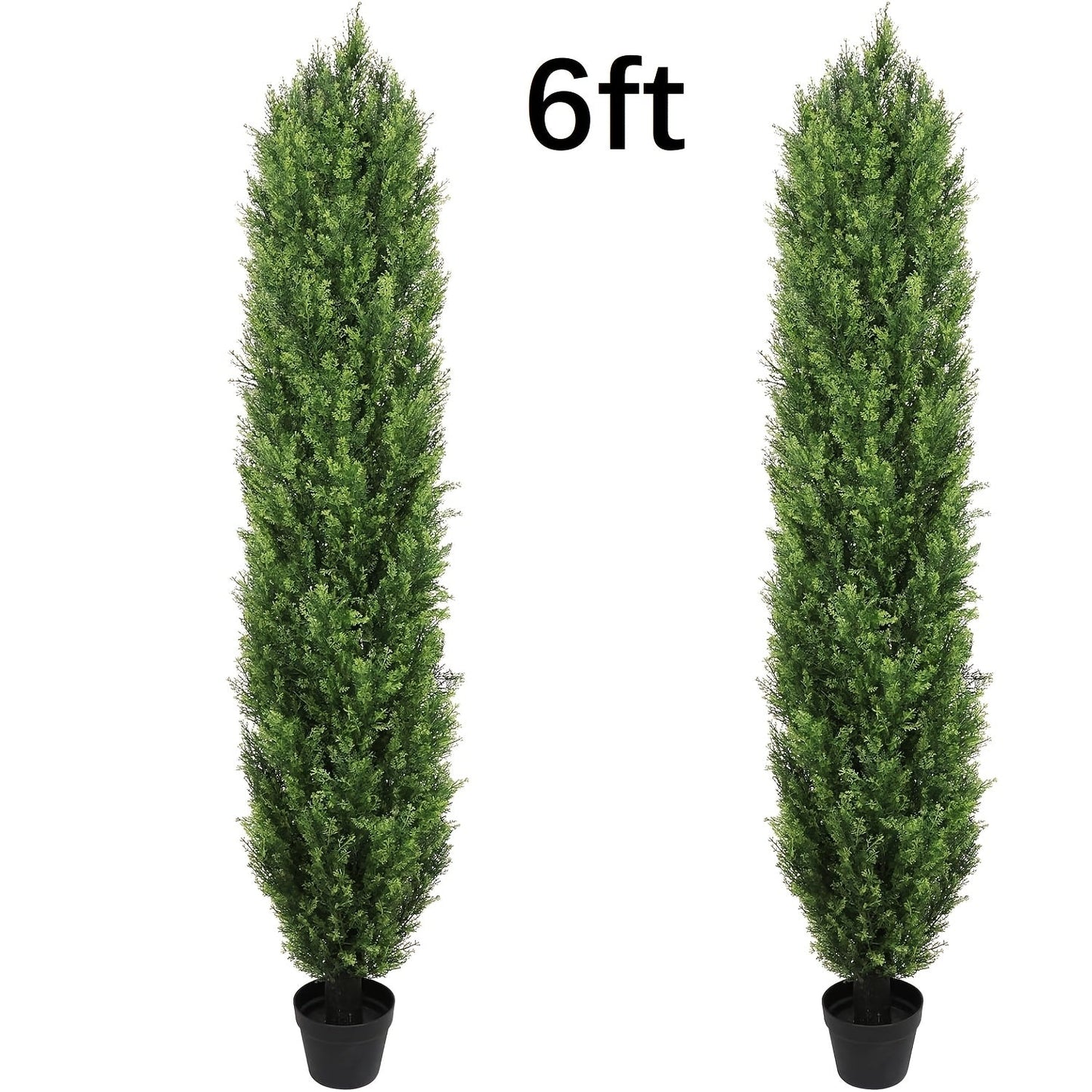 Two-Pack Artificial Cedar Topiary Trees with 4, 5 or 6 ft Height Options and Optional 16-Inch Black Planters