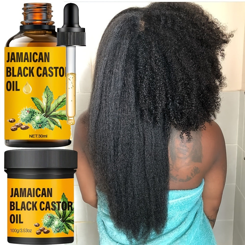 Two-Piece Jamaican Black Castor Oil Hair Care Set with Coordinated Oil and Cream Containers