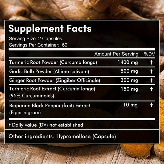 Turmeric Garlic Ginger Supplement 2360mg with Black Pepper – 4-in-1 Anti-Inflammatory, Joint & Immune Support Herbal Formula for Women & Men, 120 Capsules
