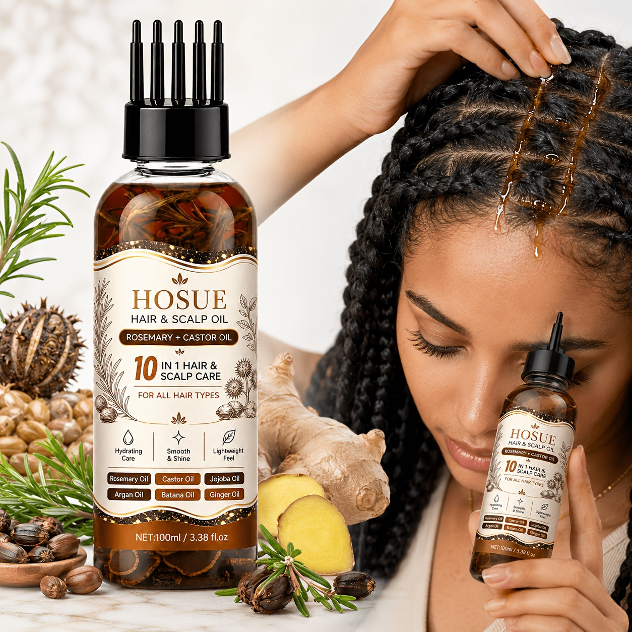 3.38 oz Botanical Hair and Scalp Oil in Six Checkout Options with Source-Labeled Plant Oils