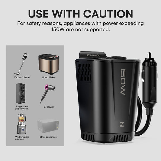 150W Car Power Inverter 12V DC to 110V AC – 2 AC Outlets, Dual 30W PD USB-C & 18W USB-A, Portable Vehicle Outlet Converter for Laptop, Camping & Road Trips