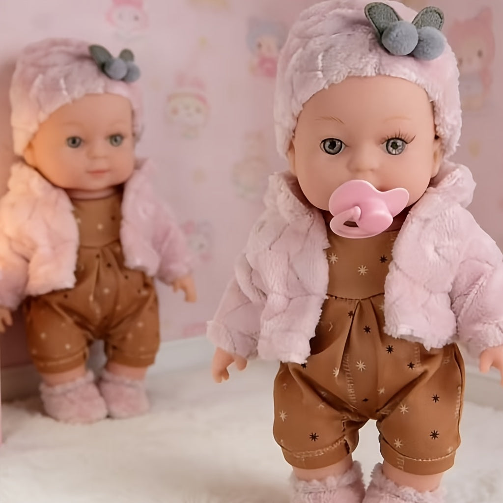 Reborn Doll, 12-Inch Mini Figure with Pink Hat, Socks, Clothing and Optional Pacifier Sets