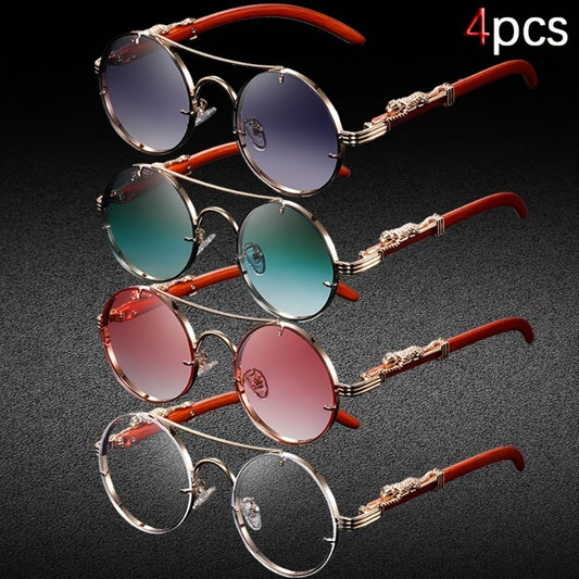 Fashion Glasses - Round 4-Pack Punk Rock Metal Frame, Leopard Print Hinges, Tortoiseshell - product detail view 2
