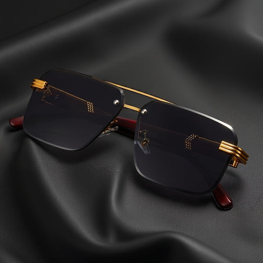 Fashion Glasses - Semi-Rimless Eyeglasses for Men Lightweight Metal Frame Woodgrain Temple - product detail view 2