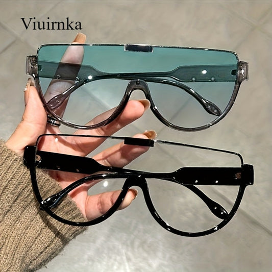 Fashion Sunglasses - Oversized Unisex Semi-Circular Glare Resistant Trendy Shades 5 Lens Colors - product detail view 2