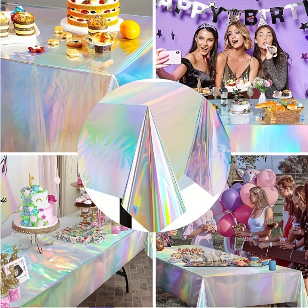 Holographic Rainbow Party Table Covers in a 10-Piece Pack, Each Measuring 74 x 54 Inches for Events